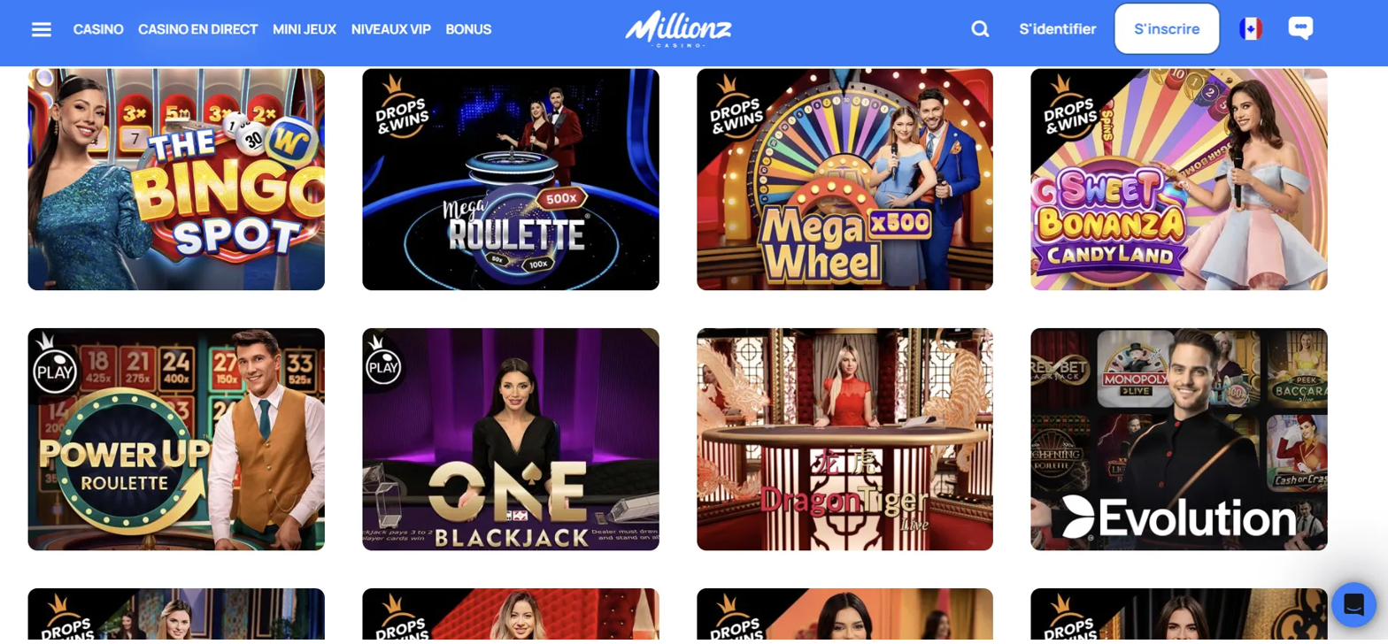 Salon du casino en direct de Millionz Casino